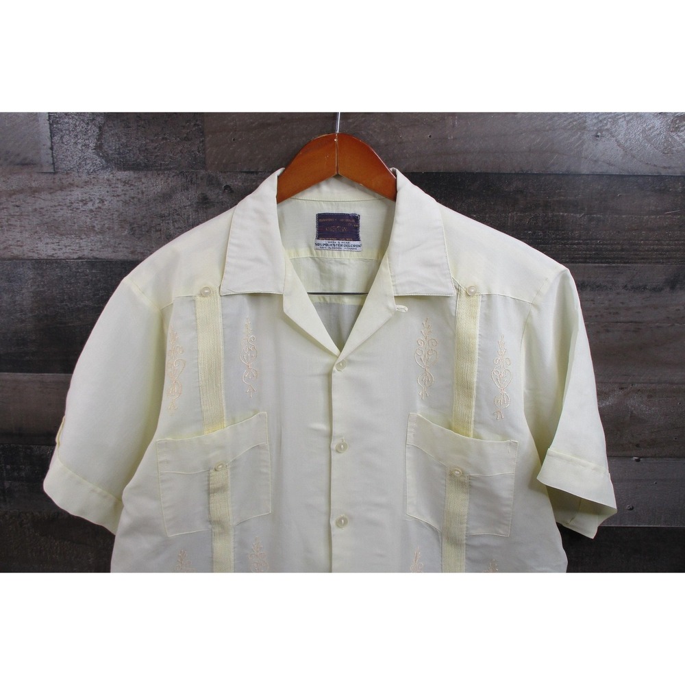 Catalogne Shirt Mens 44 Yellow Vintage Short Sleeve Guayabera Button Up - Picture 1 of 9